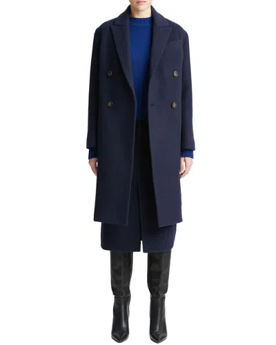 Vince Brushed Wool-blend Double Breasted Coat In Blue