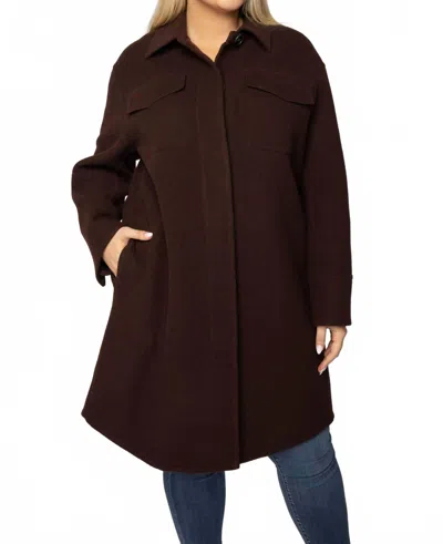 Vince Brushed Wool Button Down Shirt Coat - Plus In Hickory In Red