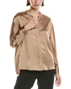 Vince Long Sleeve Satin Button-up Shirt In Brown