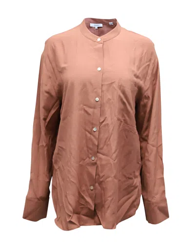 Vince Button Down Blouse In Pink Rose Viscose In Brown