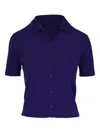 Vince Button-down Short-sleeve Top In Purple