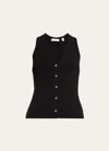 Vince Rib Button-up Cotton Sweater Vest In Black