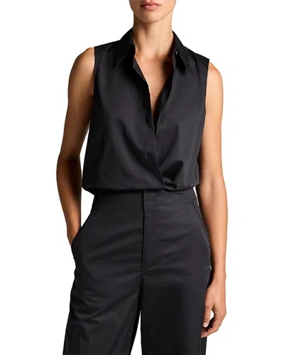 Vince Button Front Sleeveless Top In Black