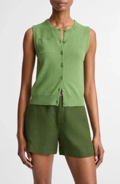 Vince Button Front Sweater Vest In Green