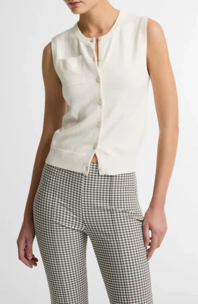 Vince Button Front Sweater Vest In White