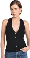 Vince Button V-neck Tank Top In Black In Black