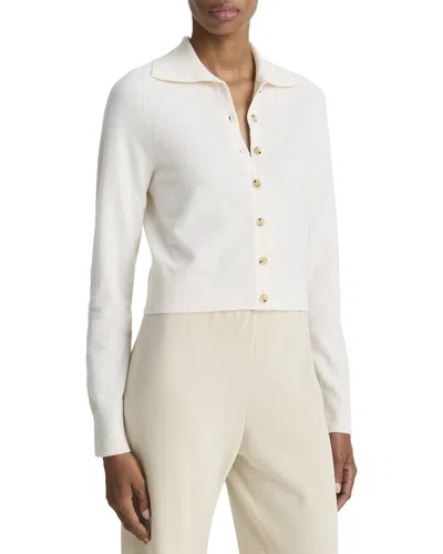 Vince Button Up Wool & Cashmere-blend Polo Cardigan In White