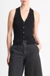 Vince Button V-neck Tank Top In Black In Black