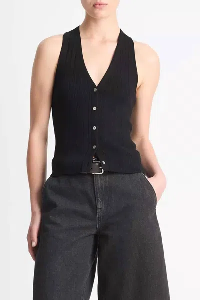 Vince Button V-neck Tank Top In Black