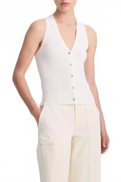 Vince Button V-neck Tank Top In Off White