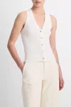 Vince Button V-neck Tank Top In Off-white