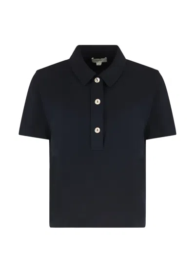 Vince Buttoned Polo Top In Blue