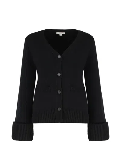 Vince Buttoned V-neck Cardigan In Black