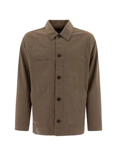 Vince Button-front Patch-pocket Jacket In Brown