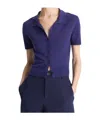Vince Collared Button Up Short Sleeve Sweater In Deep Iris In Blue