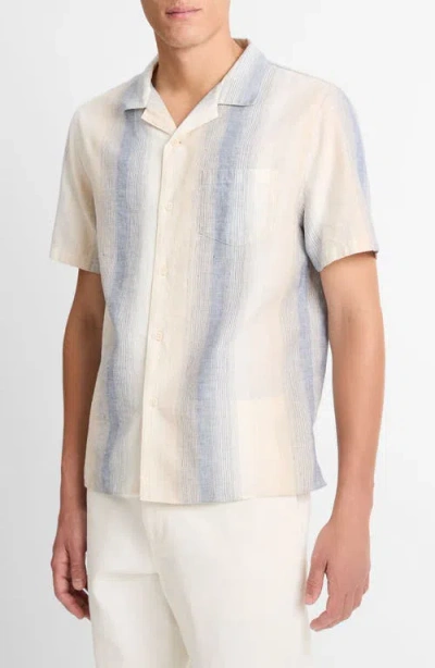 Vince Cabana Cotton & Linen Camp Shirt In Blanco/riveria Blue