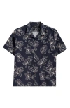 Vince Cabana Floral Short Sleeve Linen Blend Button-up Shirt In Coastal/light Sand