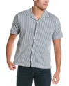 Vince Cabana Stripe Cotton Short Sleeve Button-up Shirt In Grey