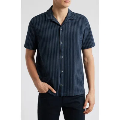 Vince Cabana Stripe Short Sleeve Button-up Camp Shirt In Blue