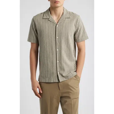 Vince Cabana Stripe Short Sleeve Button-up Camp Shirt In Green