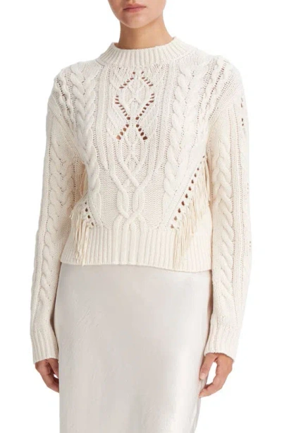 Vince Wool Fringe-trim Cable-knit Sweater In Beige