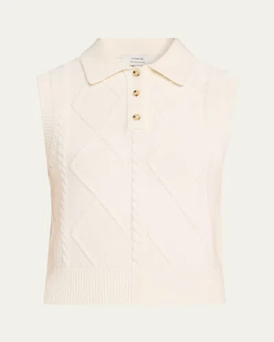 Vince Cable-knit Polo Vest In White