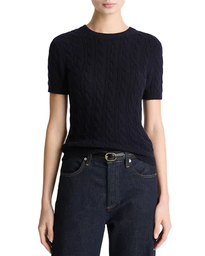 Vince Cable Knit Short Sleeve Sweater In Blue