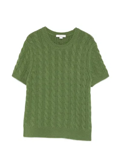 Vince Cable-knit Wool And Cashmere-blend T-shirt In Green