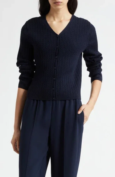 Vince Cable Stitch Merino Wool Blend V-neck Cardigan In Multi