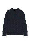 Vince Cable Stitch Crewneck Wool Sweater In Navy