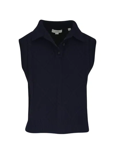 Vince Polo Cable Knit Sweater Vest In Blue