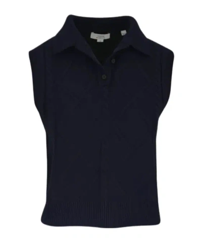 Vince Cable-knit Knitted Vest In Navy Blue