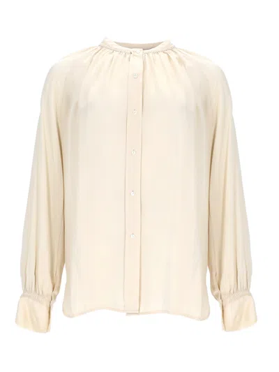 Vince Silk Blouse With Gentle Gathers And Elasticized Cuffs In Neutral