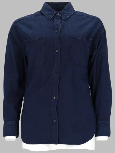 Vince Dark Indigo Cotton Shirt With Classic Collar In Blue