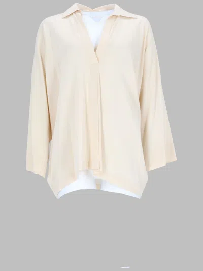 Vince Loose-fitting Light Beige Silk Blouse With Asymmetrical Hem In Neutral