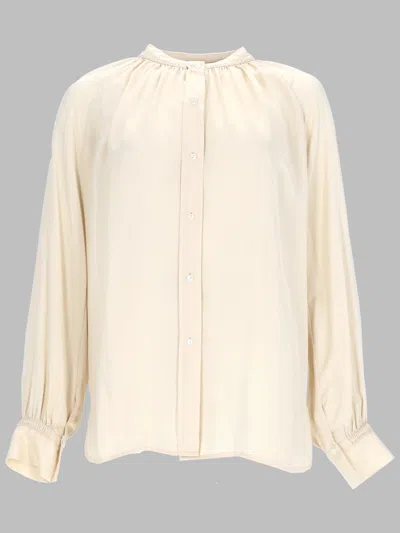 Vince Silk Blouse With Gentle Gathers And Elasticized Cuffs In Neutral
