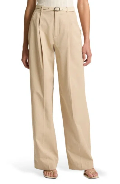 Vince Camille Belted Pleated Straight Leg Pants In Neutral