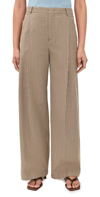 Vince Camille Wide Leg Trousers Lt Wheatstone Check In Brown
