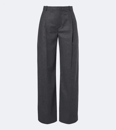 Vince Camille Wool-blend Flannel Wide-leg Pants In Grey