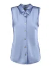 Vince Sleeveless Silk Top In Blue