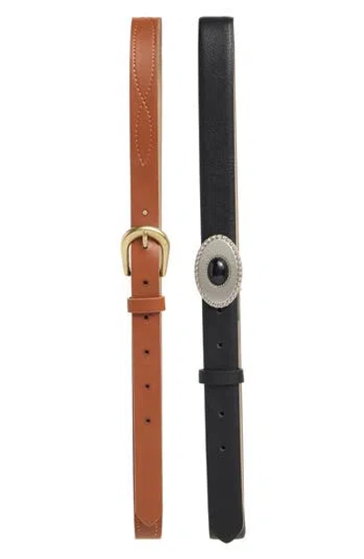 Vince Camuto 2-for-1 Buckle Belt Set In Black/cognac