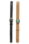 Vince Camuto 2-for-1 Buckle Belt Set In Black/taupe
