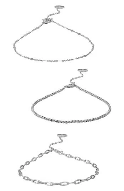Vince Camuto 3-pack Assorted Anklets In Silver Tone