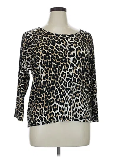 Pre-owned Vince Camuto 3/4 Sleeve Top Black Animal Print Pattern Boatneck Tops