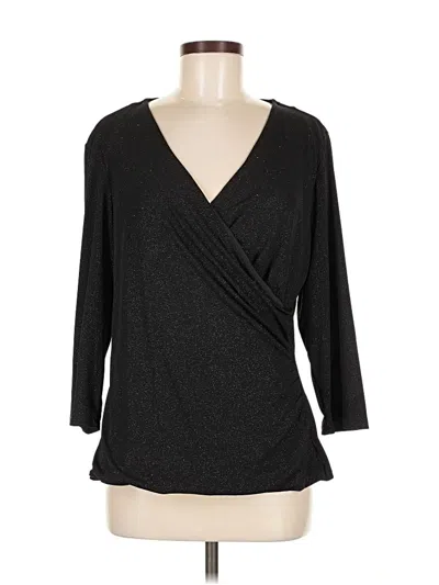 Pre-owned Vince Camuto 3/4 Sleeve Top Black Plunge Neckline Tops