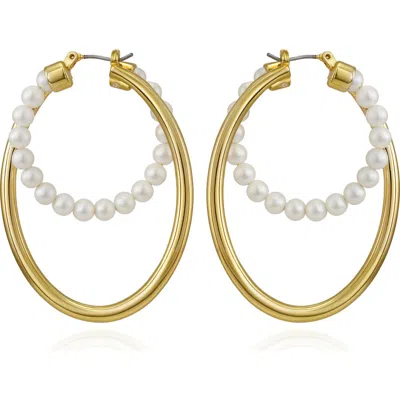 Vince Camuto 50mm Imitation Pearl Hoop Earrings In Yellow