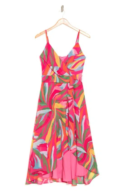 Vince Camuto Abstract Floral High-low Chiffon Dress In Pink