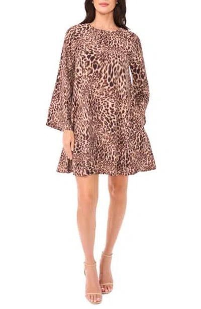 Vince Camuto Abstract Leopard Print Long Sleeve Dress In Brown