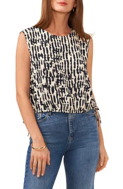 Vince Camuto Abstract Print Crêpe De Chine Bubble Top In Classic Navy