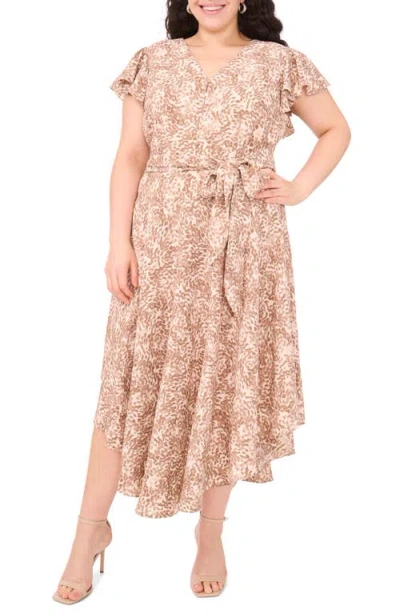 Vince Camuto Abstract Print Flutter Sleeve Dress In Brown